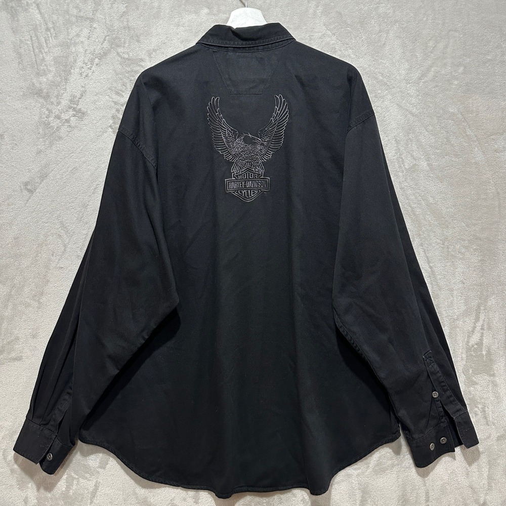 Vintage Harley-Davidson‎ Mens XXL Black Cotton Embroidered Eagle Button Up Shirt